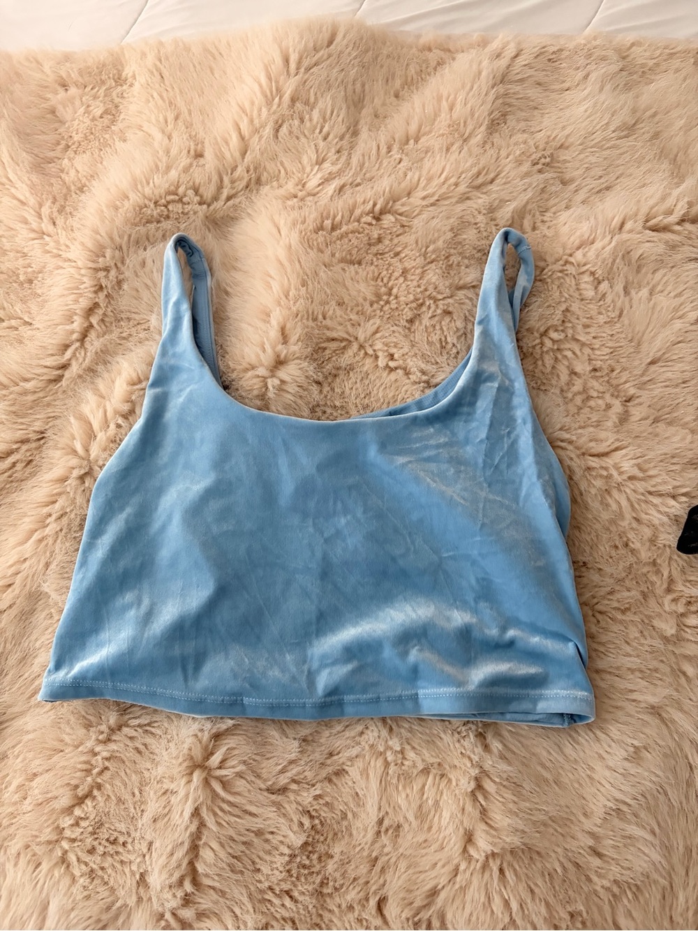 Light Blue Velvet Crop Tank Top